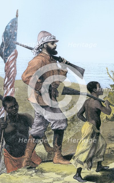 Henry Morton Stanley approaching Lake Tanganyika, Africa, 19th century. Artist: Unknown