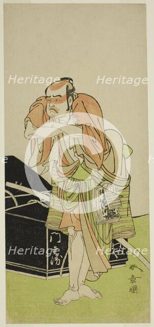 The Actor Otani Tomoemon I as Kawatabiya Mombei in the Play Oyoroi Ebido Shinozuka..., c. 1772. Creator: Shunsho.