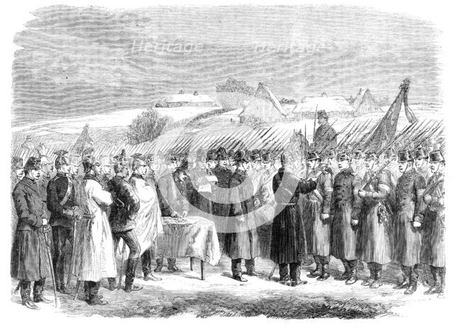 The War in Schleswig: distributing medals to Austrian troops at Hoptrup..., 1864. Creator: Unknown.