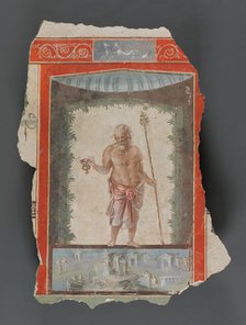 Fresco Fragments Depicting an Old Silenus with Kantharos and Thyrsus, A.D. 1-79. Creator: Unknown.