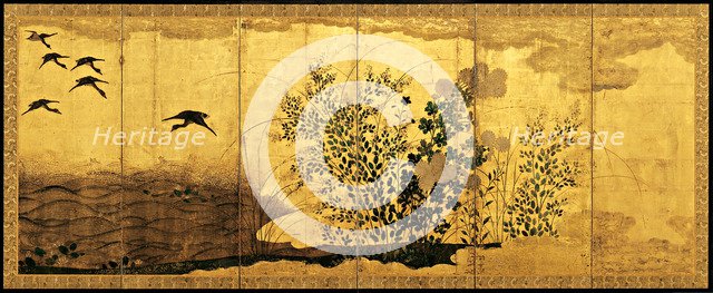 Autumn landscape with wild geese, c. 1650. Artist: Anonymous  