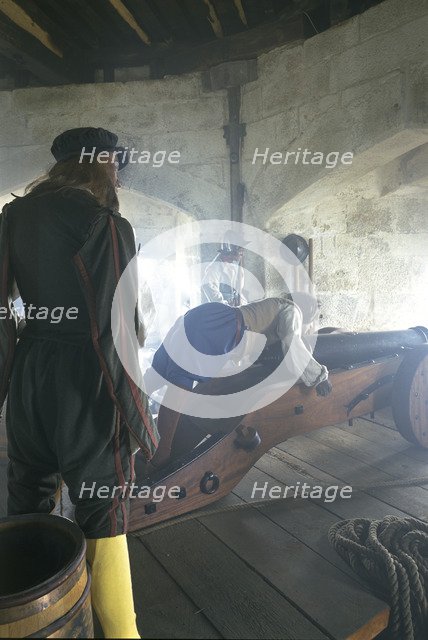 Reconstruction of the gunroom, Pendennis Castle, Cornwall, 1997. Artist: N Corrie