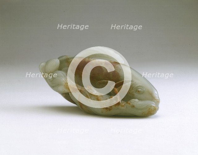 Jade carp and young amid swirling waves, early Qing dynasty, China, late 17th century. Artist: Unknown