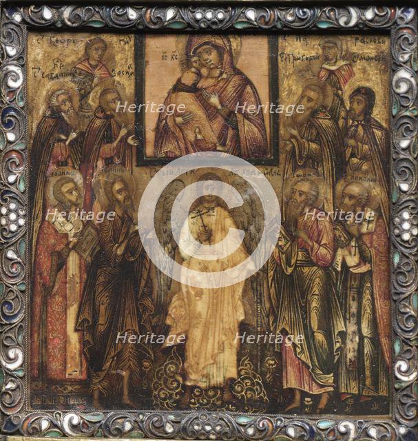 Portable Triptych Icon: Adoration of the Miracle-Working Icon of the Vladimir Mother of God,1600s. Creator: Unknown.