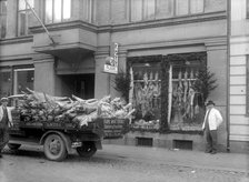 Slaughtered pigs on a lorry outside the butcher's shop. Landskrona, Sweden, 1933. Artist: Unknown
