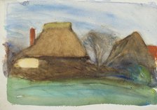 Study of thatched cottages in a landscape, c1875-1944. Creator: George Clausen.