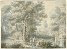 Arcadian landscape, with a fountain on the right, 1743. Creator: Louis Fabritius Dubourg.