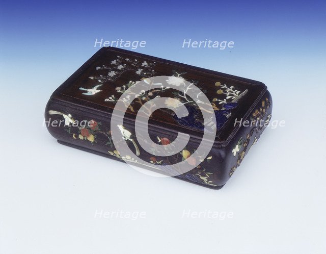 Box with mother-of-pearl and hard stone inlays, 20th century. Artist: Unknown