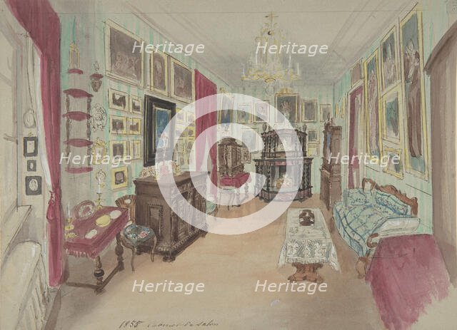 Drawing of an Interior: Cabinet du Salon, 1855. Creator: Anon.