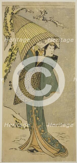 The Actor Nakamura Riko I as Kiyotaki in the Play Oakinai Hiru ga Kojima, Performed at..., c. 1784. Creator: Katsukawa Shunko.