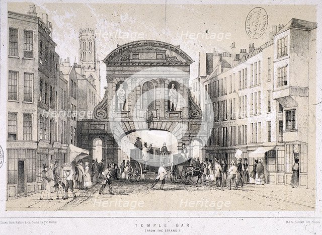 Temple Bar, London, c1845. Artist: M & N Hanhart