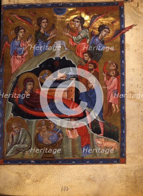The Nativity of Christ (Manuscript illumination from the Matenadaran Gospel), 1268.