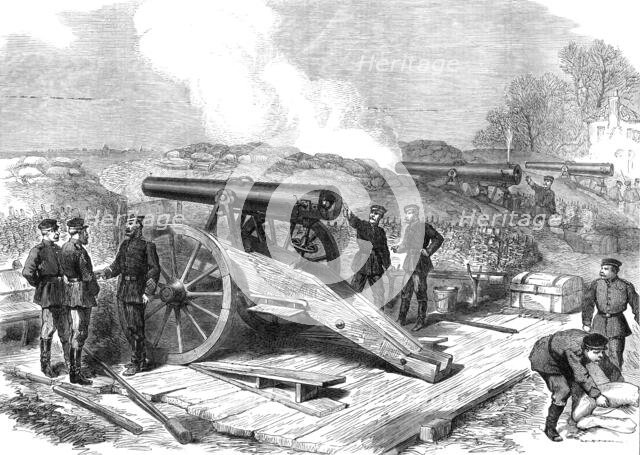 A French battery before Paris, (sketch by balloon post), 1871. Creator: Unknown.