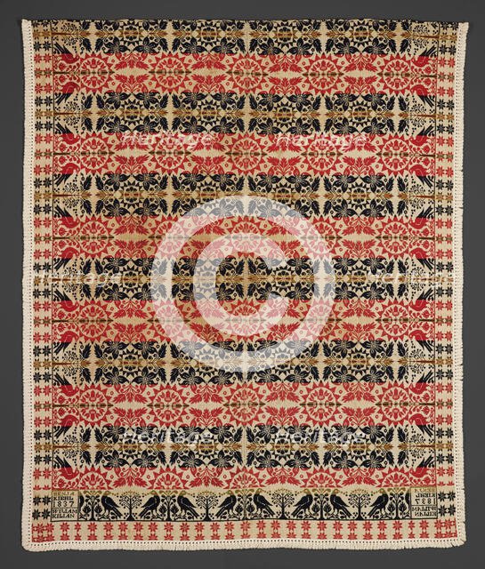 Bed Cover (Jacquard Coverlet), 1837. Creators: Benjamin Kiehl, Wiliam Kilian.