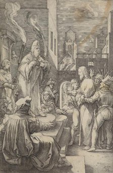 Christ before Caiaphas, plate 4 from The Passion of Christ, 1597. Creator: Hendrik Goltzius.