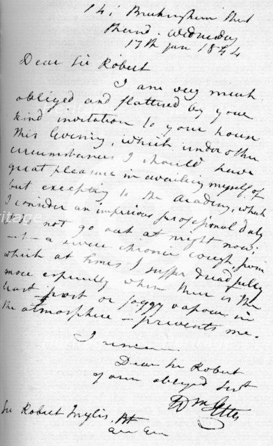 A letter from William Etty, 17 January 1844 (1904). Artist: William Etty.