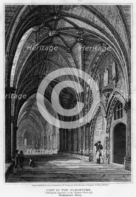 View in the cloisters, showing the entrance to Chapter House, Westminster Abbey, London, 1809.Artist: R Roffe