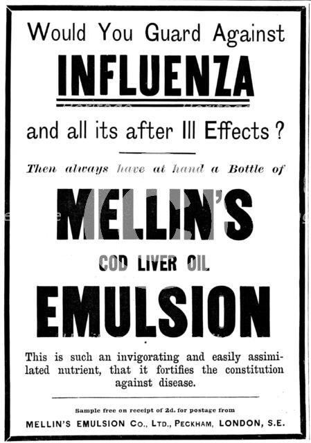 Advertisement for Mellin's Cod Liver Oil Emulsion, 1898. Creator: Unknown.