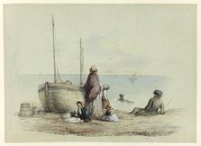 Family on a Beach, c. 1850. Creator: Hablot Knight Browne.
