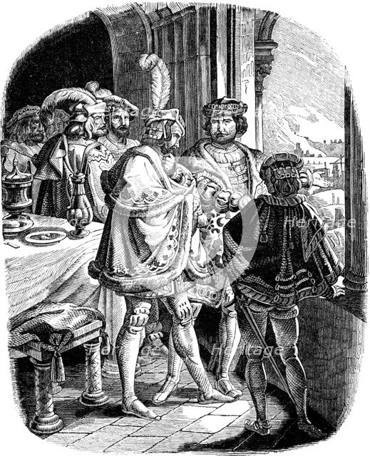 Frederick I' Meal in Heidelberg Castle 1462 (Illustration from the Geschichte des deutschen Volkes by E. Duller), 1840. Artist: Richter, Adrian Ludwig (1803-1884)