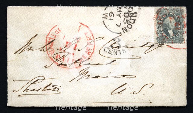 24c Washington used abroad at London on cover, 1861. Creator: Unknown.