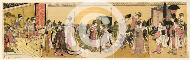 Parody of Prince Genji and his procession, c. 1790/1800. Creator: Rekisentei Eiri.