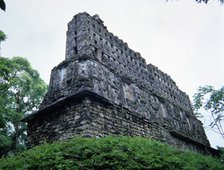 Back view of the temple number 33, known as 'Temple of the bird and the jaguar' in the Mayan ruin…