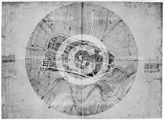 Plan of Imola, Italy, c1502 (1954). Artist: Leonardo da Vinci