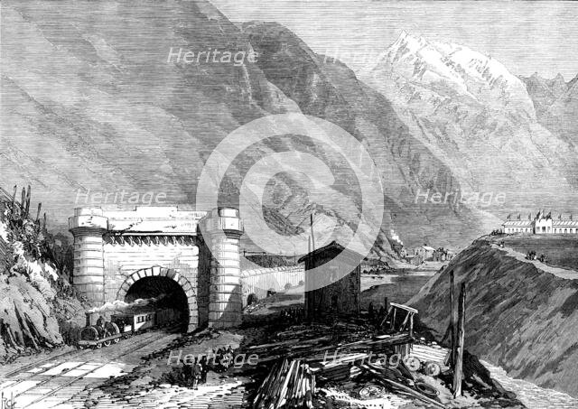 Opening of the Mont Cenis Tunnel: mouth of the tunnel at Bardonnèche, Piedmont, 1871. Creator: Unknown.