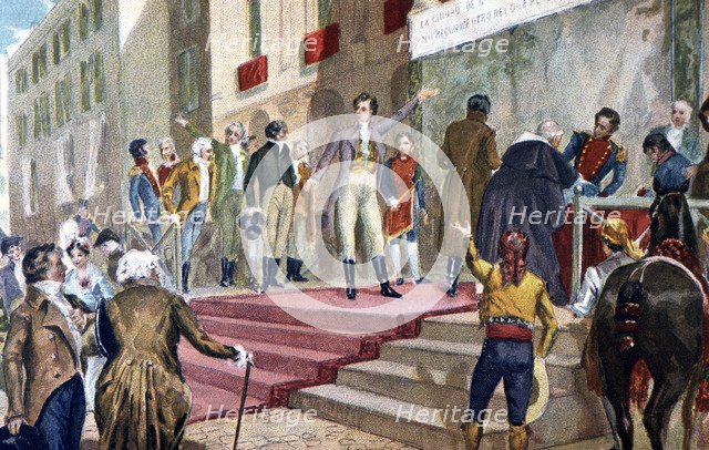 War of Independence. The Board of Cadiz calling the people to create the Constitution. Year 1810.