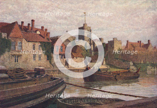 'Maidstone. Back of the Ancient Palace, The Church and Old College from across the Medway', c1900. Artist: William Biscombe Gardner.