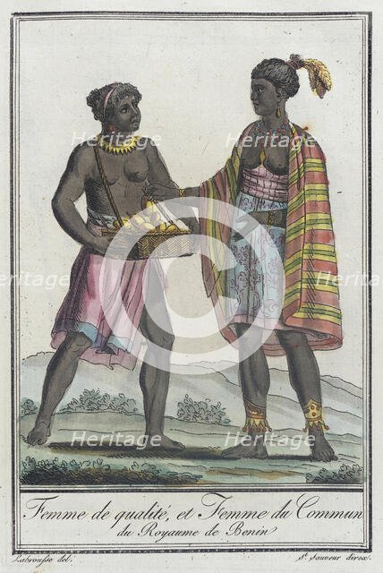 Costumes de Différents Pays, 'Femme de Qualité, et Femme du Commun du Royaume de Benin', c1797. Creators: Jacques Grasset de Saint-Sauveur, LF Labrousse.