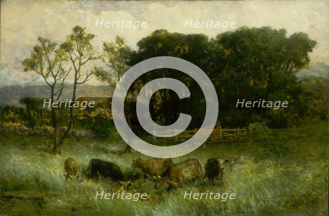 Untitled (five cows in pasture), ca. 1884-1886. Creator: Edward Mitchell Bannister.