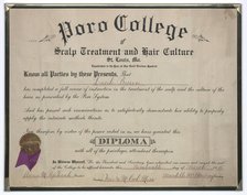 Diploma issued to Lucille Brown from Poro College, March 19, 1915. Creator: Unknown.