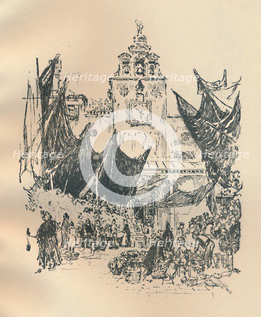 'Flower Market, Venice', late 19th-early 20th century, (1925). Creator: Joseph Pennell.