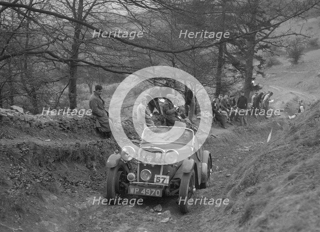 Singer Le Mans competing in the MG Car Club Abingdon Trial/Rally, 1939. Artist: Bill Brunell.