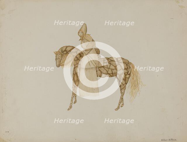 Corn Husk Doll on Horse, 1935/1942. Creator: Wilbur M Rice.