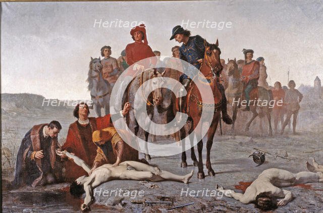 The Finding of the body of Charles the Bold after the Battle of Nancy, 1865. Creator: Feyen-Perrin, François Nicolas Auguste (1826-1888).