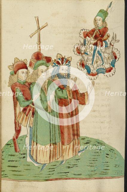 King Avenir, Josaphat, and a Pagan Scholar Behold an Image of Adonis and his Hounds, 1469. Creators: Hans Schilling, Diebolt Lauber.