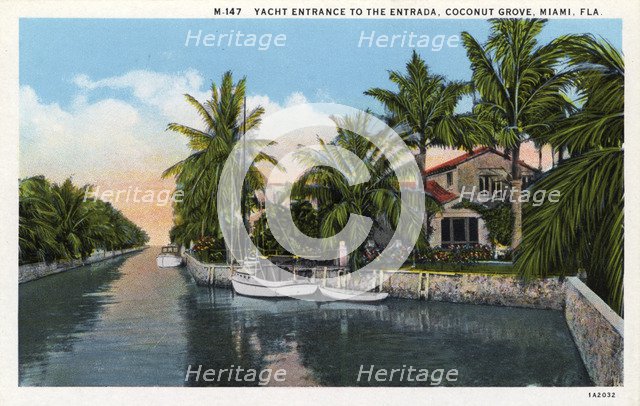 Yacht entrance to the Entrada, Coconut Grove, Miami, Florida, USA, 1931. Artist: Unknown