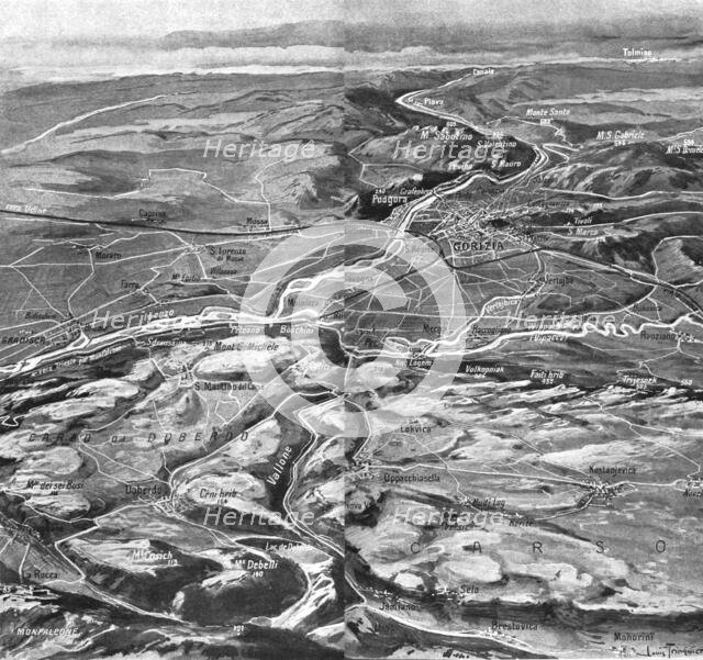 'Les Italiens a Gorizia; Croquis perspectif de la vallee de l'Isonzo', 1916. Creator: Unknown.