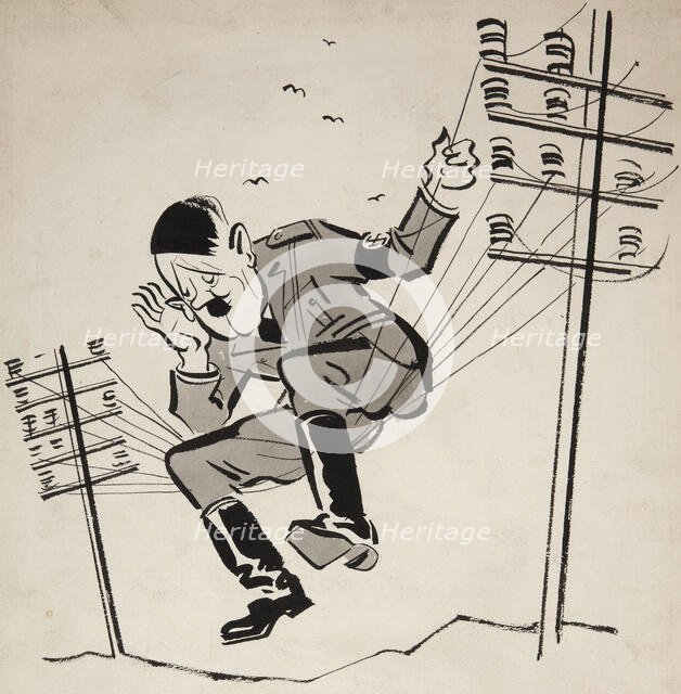 'You never know who's on the wires! Be careful what you say', WWII poster, between 1939 and 1946. Creator: Central Office of Information.