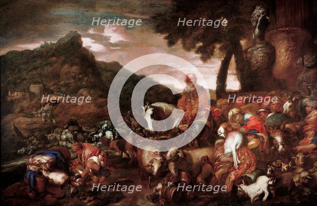 Abraham on the Road to Canaan, 1650-1660. Artist: Castiglione, Giovanni Benedetto (1610-1665)