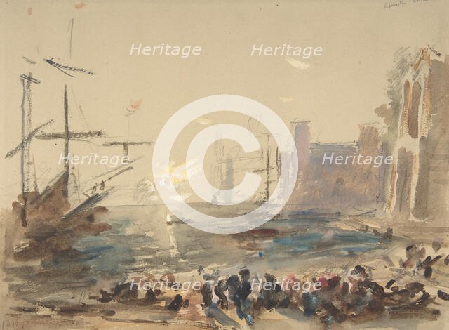 Seascape (recto); Indecipherable sketch (verso), 1840-1906. Creator: Hercules Brabazon Brabazon.