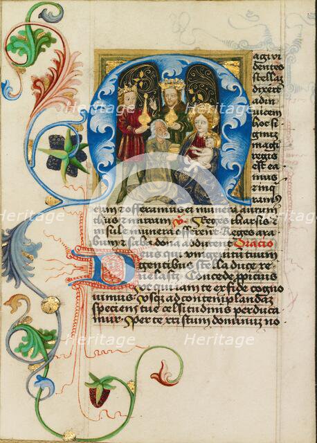 Initial M: The Adoration of the Magi; Prayer Book, about 1470-1480. Creator: Workshop of Valentine Noh.