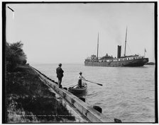A Freighter leaving the ship canal, St. Clair Flats, between 1890 and 1901. Creator: Unknown.