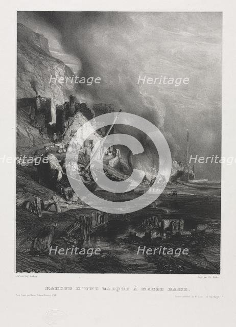 Six Marines: Refitting of a Boat at Low Tide , 1833. Creator: Eugène Isabey (French, 1803-1886); Morlot, Paris and McLean.