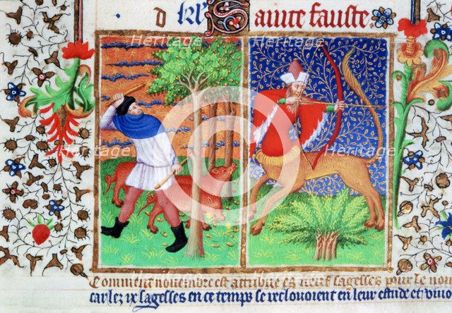 November: feeding pigs, and Sagittarius, c1423. Artist: Unknown