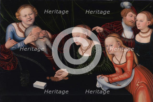 Old man beguiled by courtesans, ca 1537. Artist: Cranach, Lucas, the Elder (1472-1553)