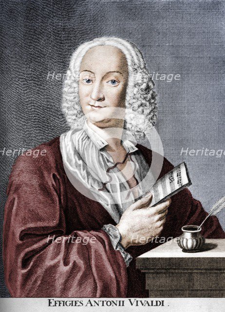 Antonio Vivaldi, Italian Baroque composer, Catholic priest, and virtuoso violinist, 1725. Artist: Peter La Cave.